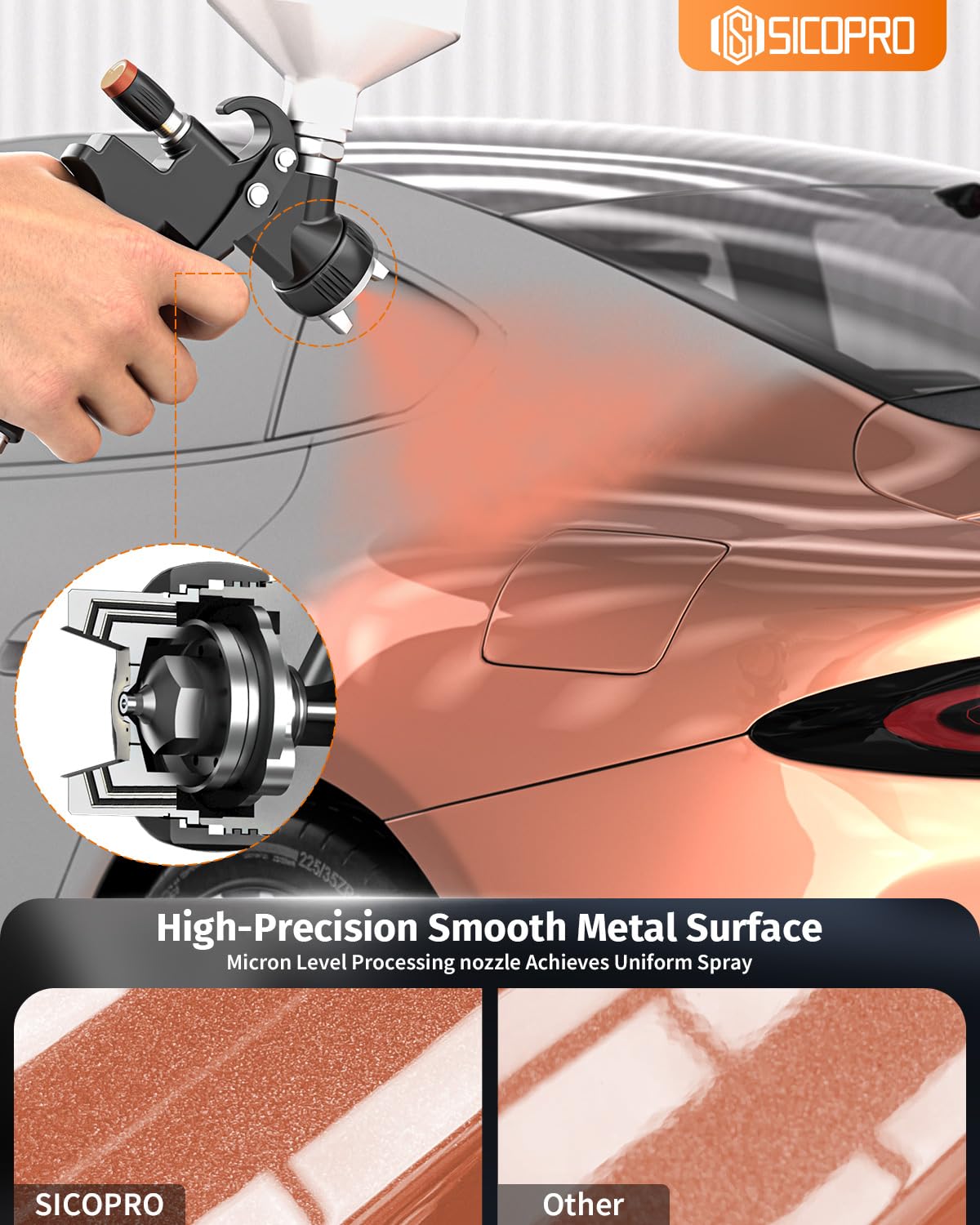 LVLP Air Paint Sprayer Gun for Cars House Painting, Paint Guns Automotive Premium Kit, 1.3/1.5/1.7mm High-Precision Nozzles, Varnish and Top Coat,with Oil-Water Separator, Air Regulator