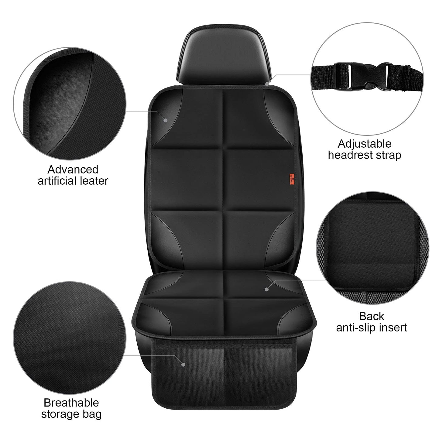 XHYANG Car Seat Protector 1 Pack Car Seat Cushion Mat Thickest Padding,Waterproof 600D Fabric Car Seat Covers for Non-Slip Backing Mesh Pockets for Baby and Pet (Black, 1 Pack)