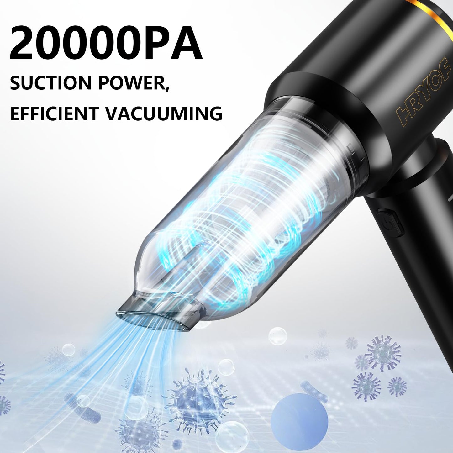 HRYCF Handheld Vacuum,Car Vacuum Cleaner,4-in-1 20000PA High Power Portable Rechargeable Vacuum Cleaner with Brushless Motor, Small Handheld Vacuum & Air Blower & Pump-Black