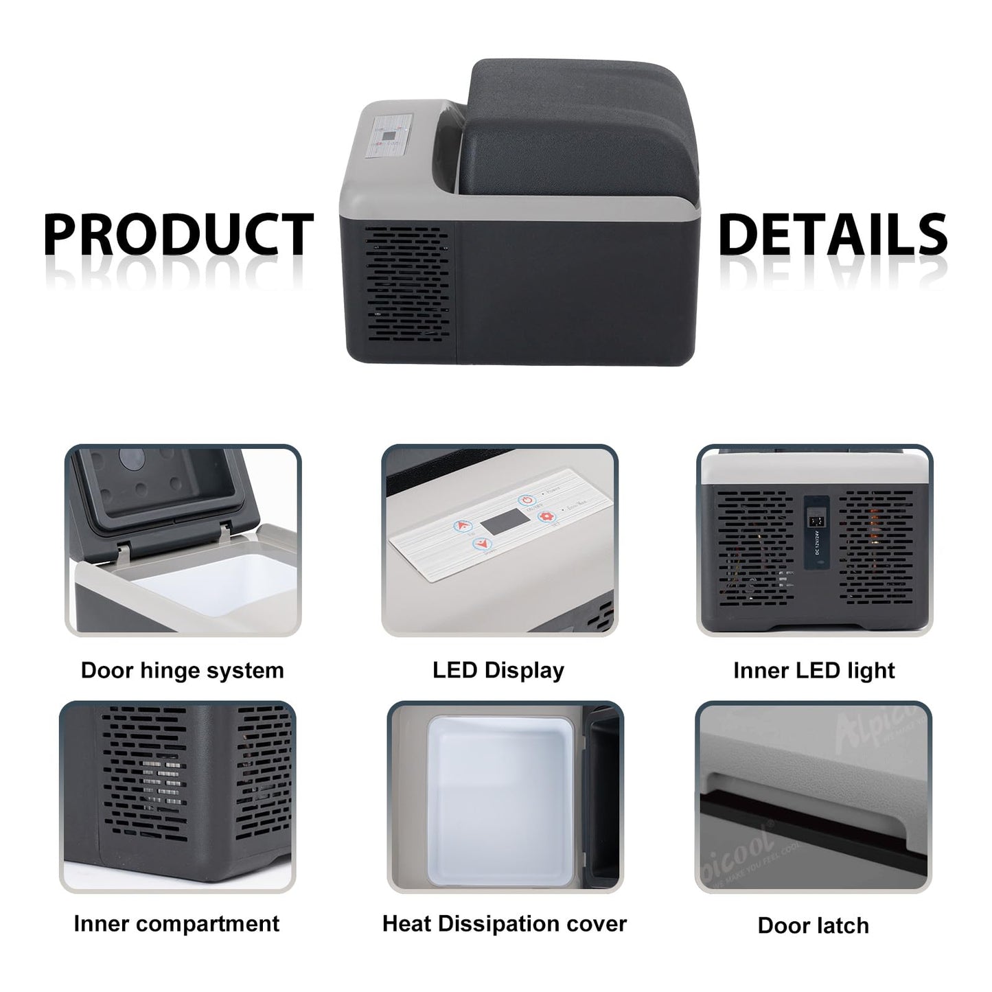 Alpicool C12PT Portable Car Freezer Cooler, 12 Volt Car Refrigerator, 12 Quart Fast Cooling, with 12/24V DC and 100-240V AC for Outdoor, Camping, RV, Truck (Black&Grey)