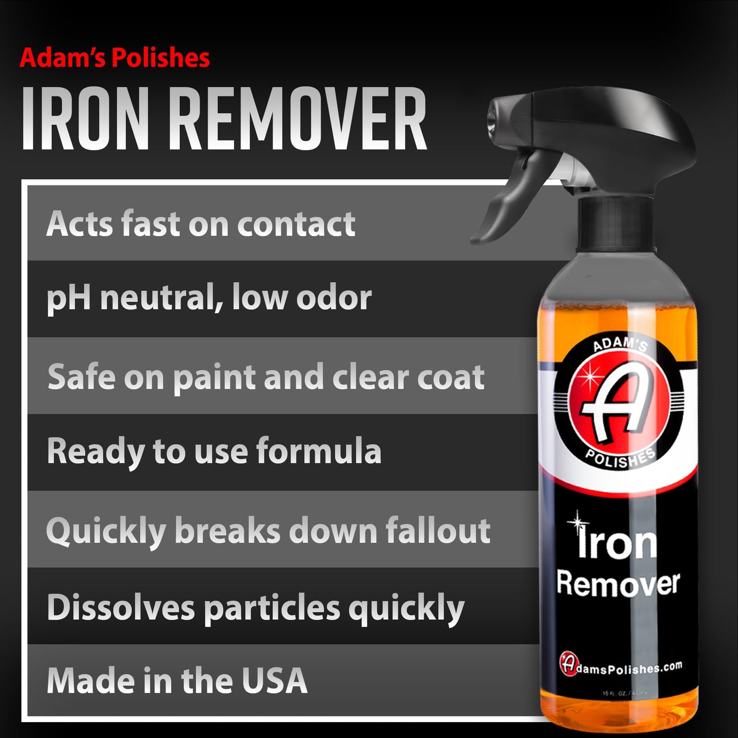 Adam's Iron Remover (5 Gallon) - Iron Out Fallout & Rust Remover Spray for Car Detailing On Automotive, Motorcycle, RV, Boat Paint Wheels or Metal - Use Before Clay Bar, Car Wax or Car Wash