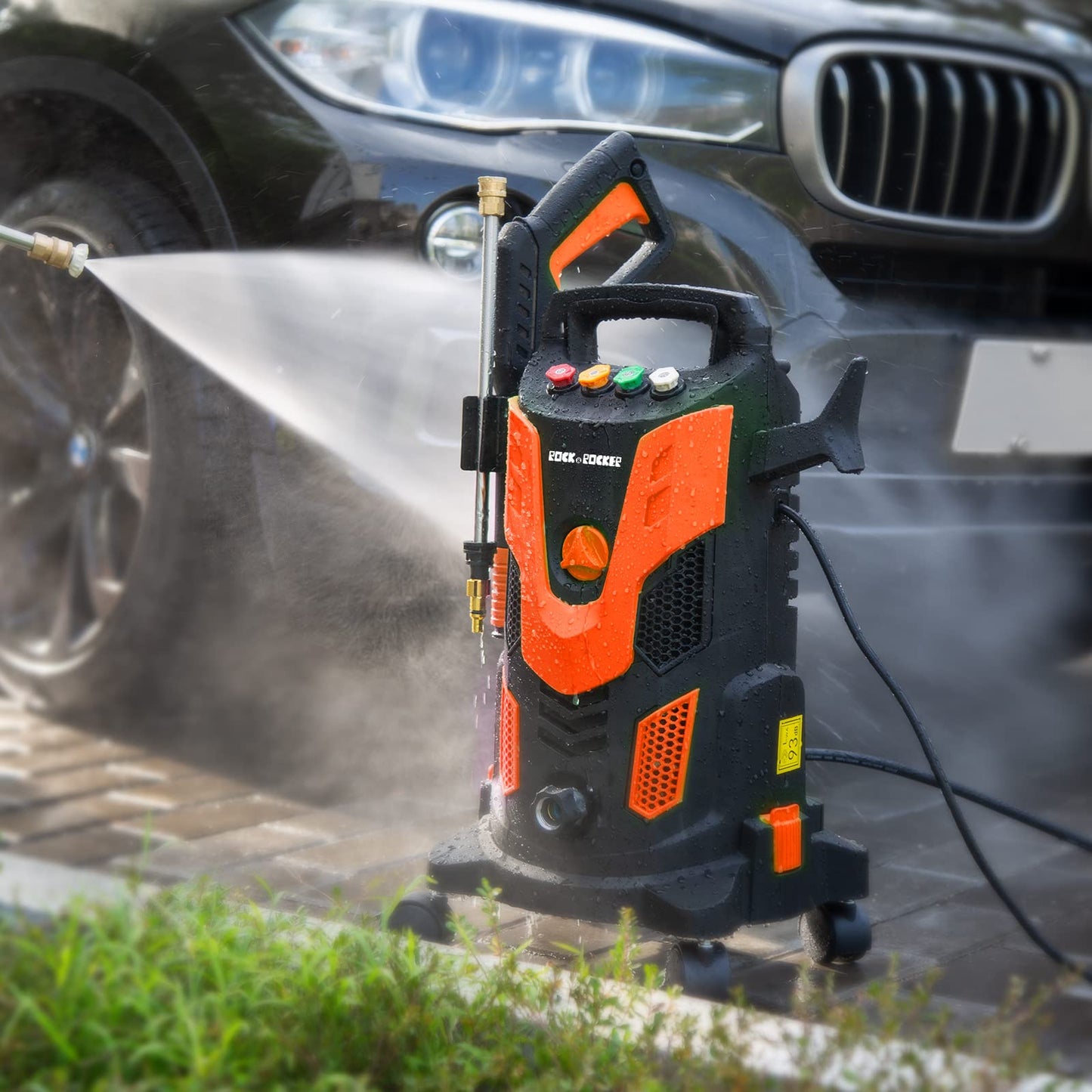 (2023 New) Rock&Rocker Upgraded 1750PSI Pressure Washer, 2.5GPM Portable Electric Power Washer with 360° Spinner Wheels, 4 Quick Connect Nozzles Foam Cannon for Car/Patio/Deck/Home Cleaning