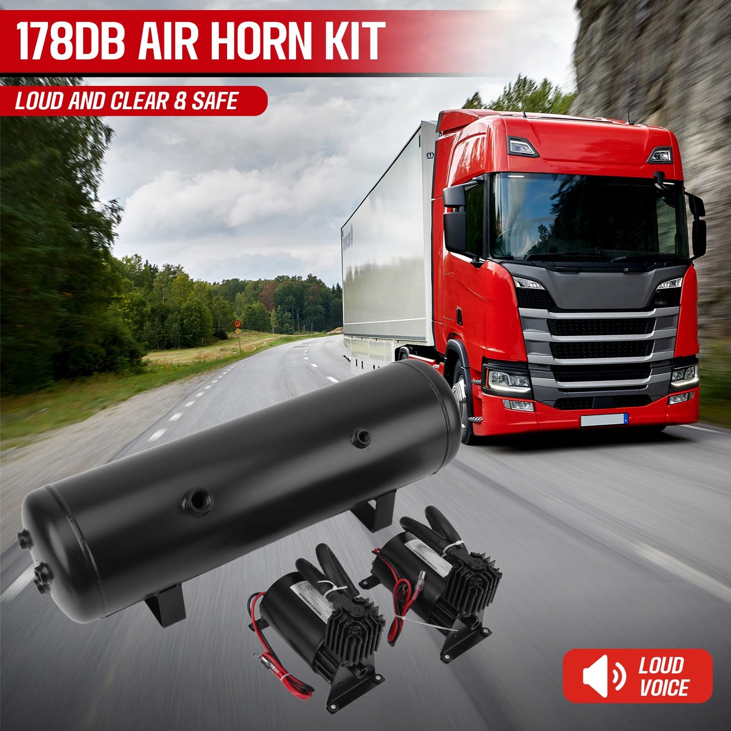 3 Gallon 6 Ports Compressed air Storage Tank 150PSI Air Compressor for Suspension/Air Ride/Bag/Car/Train/Truck Horn Aluminum 12 Liter Onboard System Air Suspension Compressor Kit (2PCS)