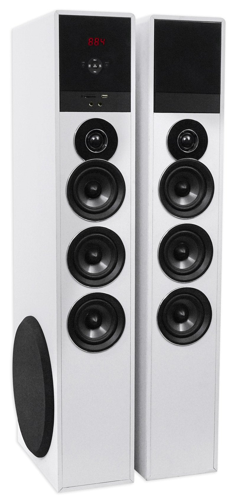 Rockville TM150W Powered Home Theater Tower Speaker System, White, 1000W, 10" Subwoofers, Bluetooth, USB/SD Playback, FM Radio, Remote Control, Karaoke Ready, Perfect for Home Entertainment