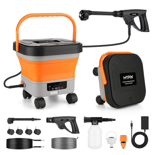 660PSI Portable Cordless Pressure Washer with Folding 3.4Gal Tank, 6-in-1 Nozzle, 7 Adjustable Pressure Levels, 7M Hose, Portable Sprayer with Wheels for Car Floor Wall Fence Cleaning, Pet Cleaning