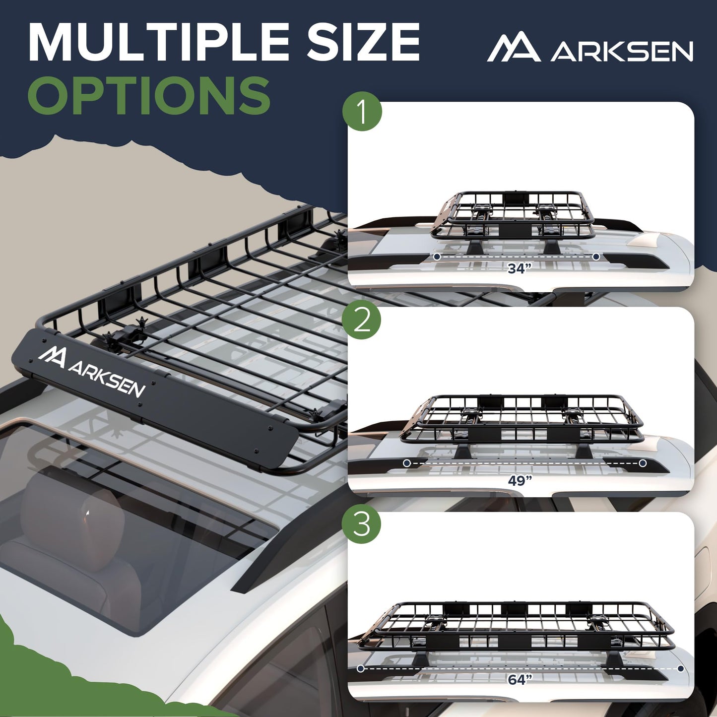 ARKSEN 64 x 39 x 4 Inch Upgrade Universal Roof Rack - 150Lbs Capacity Heavy Duty Rooftop Cargo Carrier with Extension for Car, SUV & Pickup, Durable Steel, Easy Install, Spacious Storage