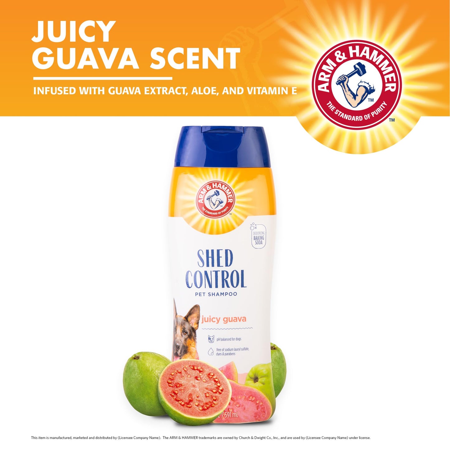 Arm & Hammer for Pets Shed Control Shampoo, 20oz Juicy Guava Scent | Professional Quality Dog Shed-Less Shampoo, De-Shedding Dog Shampoo, Free of Sodium Lauryl Sulfate & Parabens