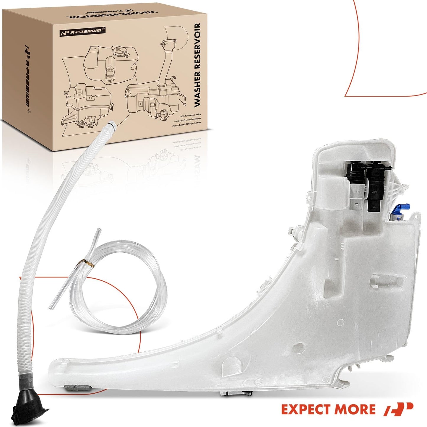 A-Premium Windshield Washer Reservoir Compatible with Select BMW Model -323i, 325i, 328i, 335i, 335d, 335i xDrive, 328xi, 128i, with (Washer Pump/Cap/Fluid Level Sensor/Filler Neck/Hose/Bracket)