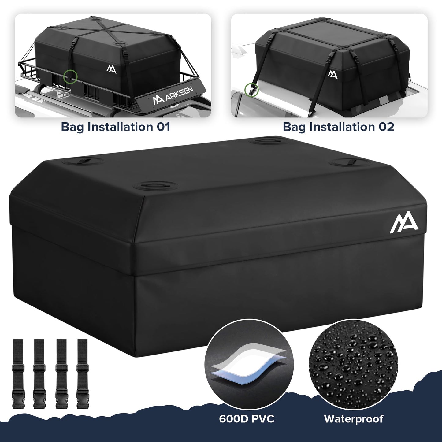 ARKSEN 64 x 34 x 6 Inch Universal Roof Rack with Extension, 600D Waterproof Bag, 2 Ratchet Straps&Net, 150 LBS Capacity Heavy Duty Rooftop Cargo Basket for SUV, Truck, RV, Pickup