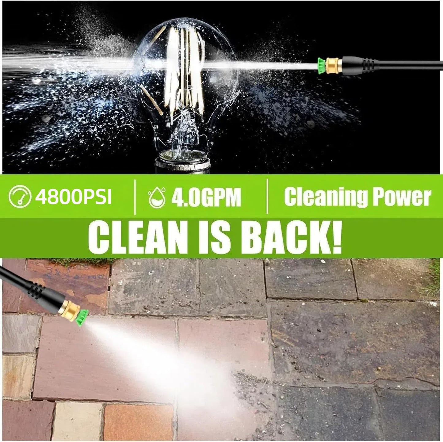 4800 PSI Pressure Cleaner- 4.0 GPM High Power Cleaner with 33FT Hose Reel, 4 Spray Tips and Soap Bottle for Car Washing, Fence Cleaning, Patio Maintenance(Upgraded) (Green)