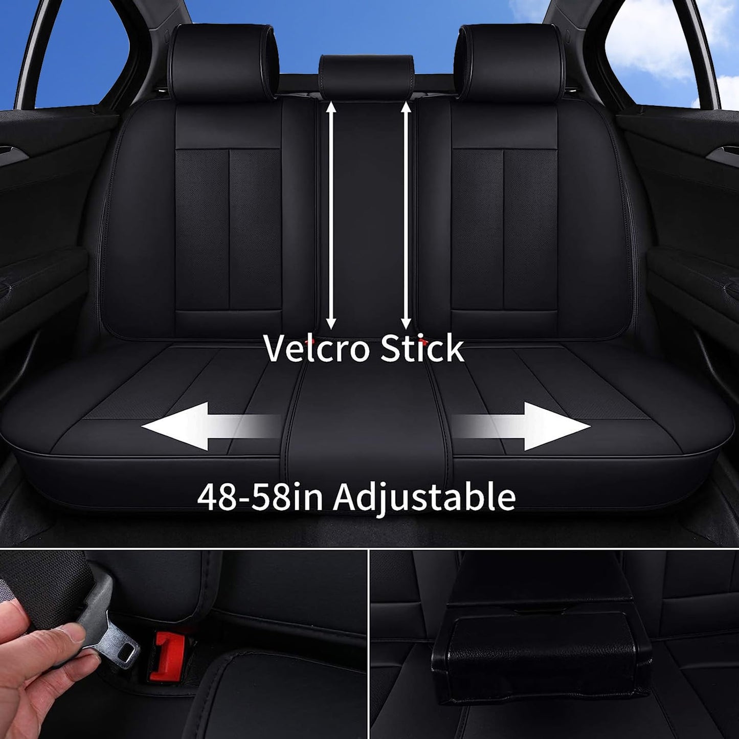 Coverado Car Seat Covers 5 Pieces, Full Set Universal Seat Covers for Cars, Waterproof Nappa Leather Auto Seat Protectors with Head Pillow, Car Interiors Fit for Most Sedans SUV Pick-up Truck, Black