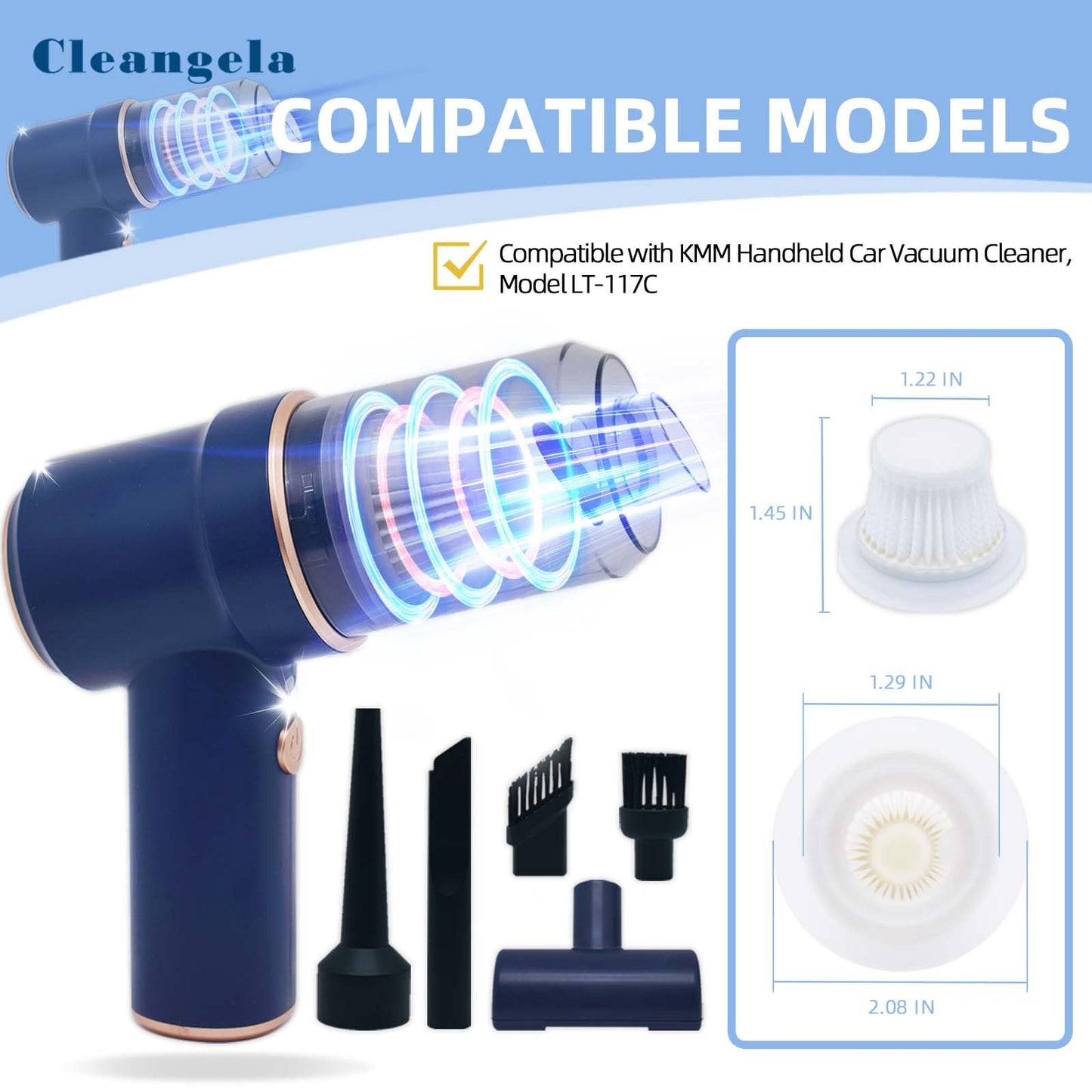 4 Pack Car Vacuum Filter Replacement Compatible with KMM Handheld Car Vacuum Cleaner, Model LT-117C, Washable Filter for Car, Home, Office, Pet(Only for KMM LT-117C Vacuum Cleaner)