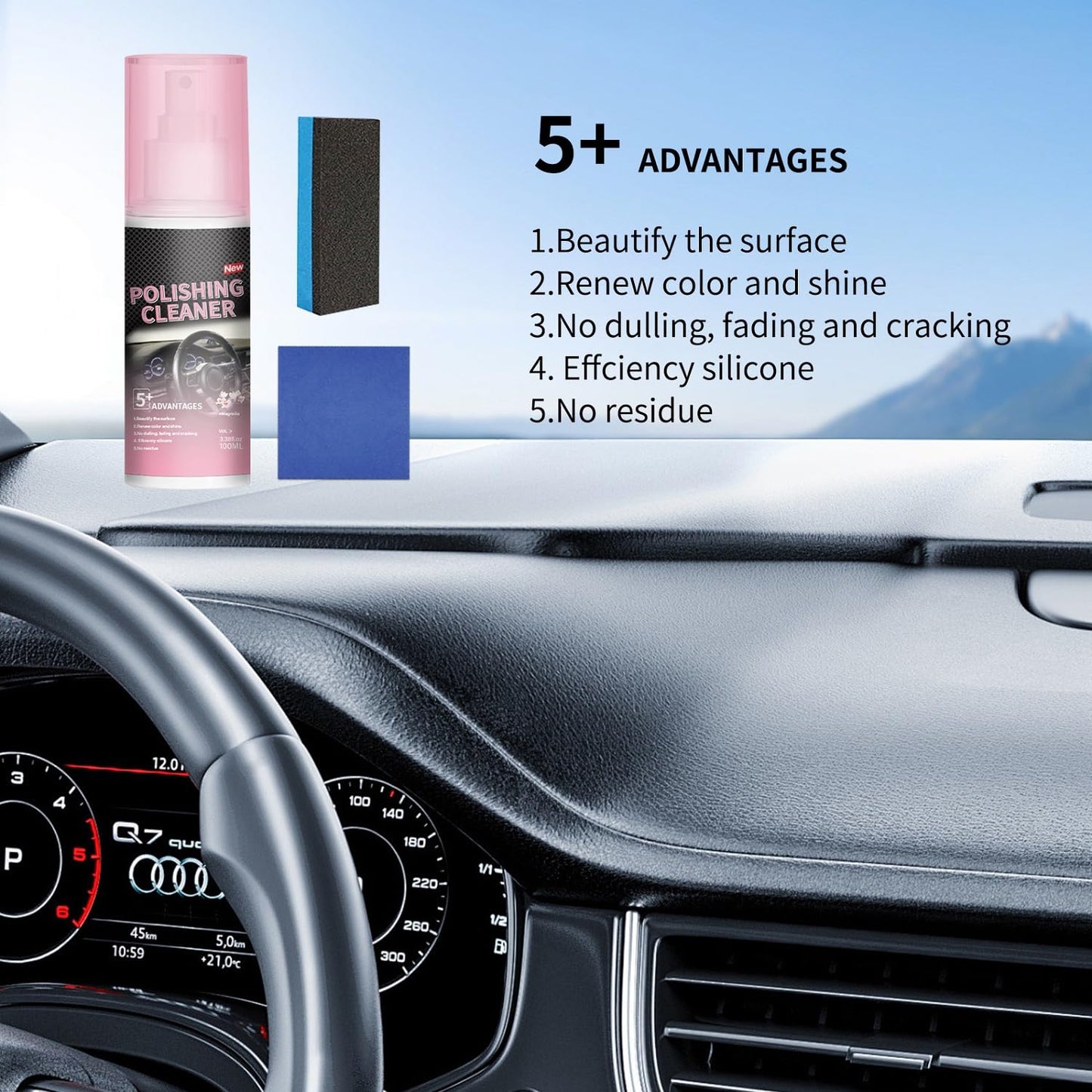2PCS New Polishing Cleaner Car Interior, Interior Detail Spray, Cleaning & Decontamination, Interior All Purpose Car Cleaner for Rubber, Leather(100ml)