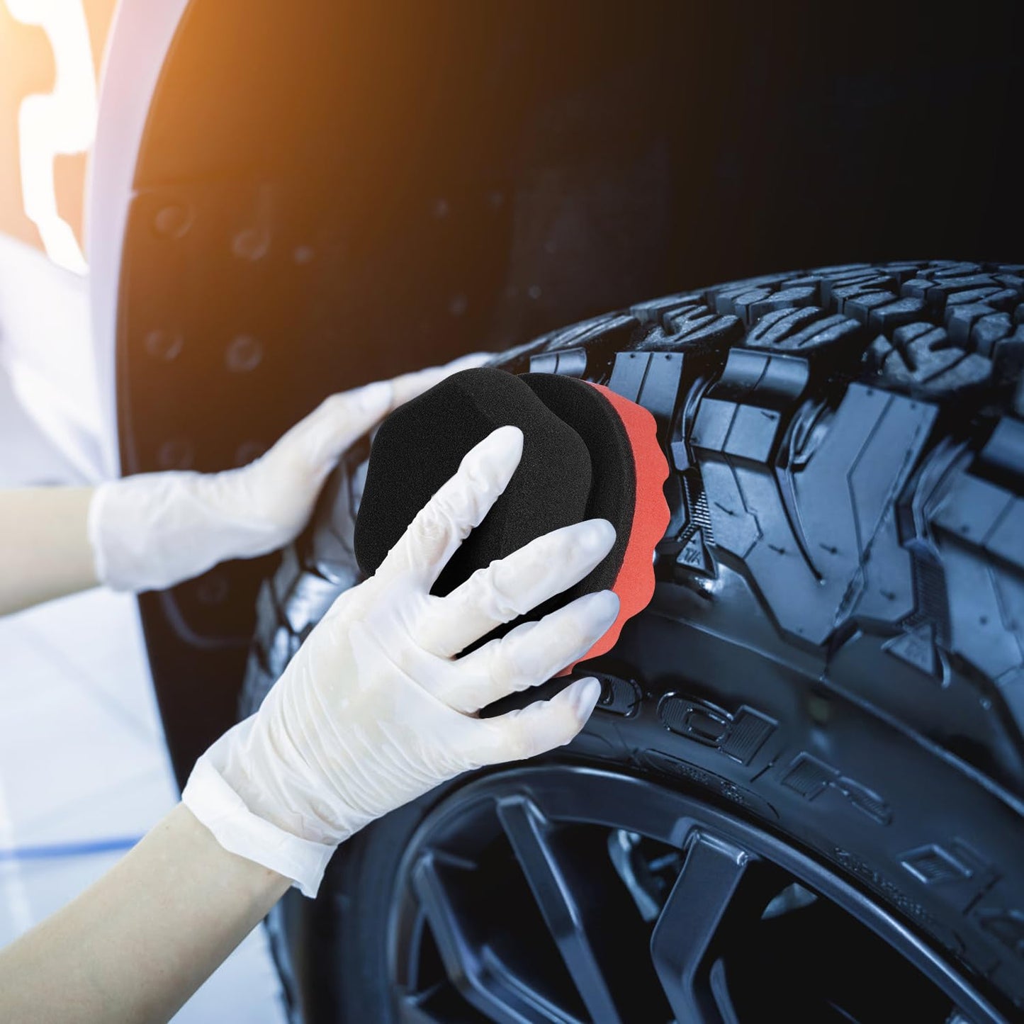 ZHAYAO 2 Pack Large Tire Shine Applicator Pad, Tire Hex Grip Applicator, Tire Shine Car Detailing Foam Sponge Tool, Reusable Car Cleaning Supplies After Car Wash Tire Cleaner for Applying Tire Shine