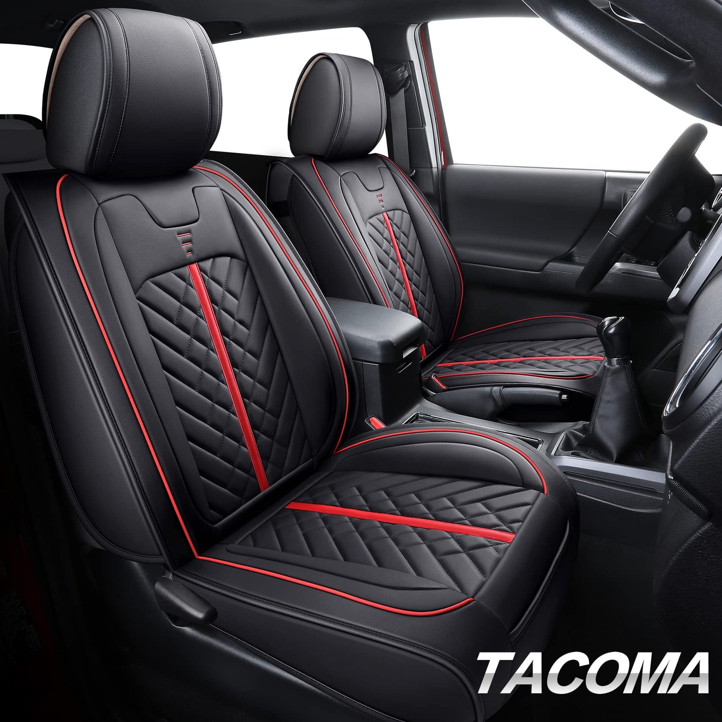 Tomatoman Toyota Tacoma Seat Covers Custom Fit 2005-2022 2023 2024 2025 Access Crew Double Cab Truck TRD Pro Trail Edition Limited SR5 Offroad Car Cushions (2 PCS Front/Black-Red)