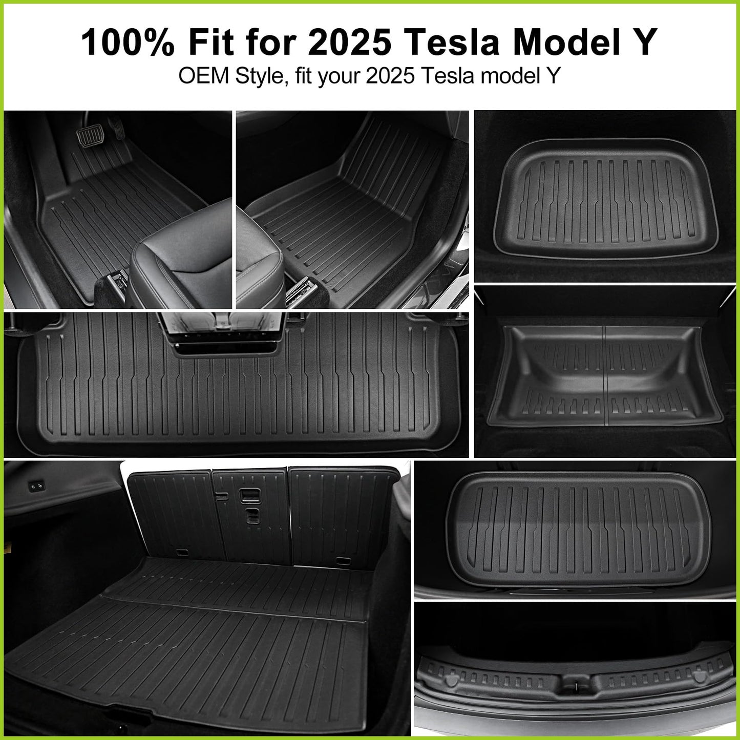 Foronetry Floor Mats for 2025 2026 Tesla Model Y Juniper, 8PCS All Weather Full Set Cargo Liners Accessories, 3D TPE Odorless Floor Mat Trunk Frunk Rear Well Mats Custom for 5-Seater(Not Fit 7Seat)
