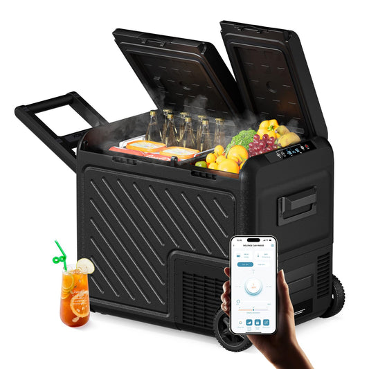 WOLFBOX 12V Car Refrigerator, 48 Quart Dual Zone Car Fridge, Portable Freezer(-8℉~68℉) with 12/24V DC 100/240V AC, APP Control Electric Cooler for Car, RV, Camping, Travel and Home Use