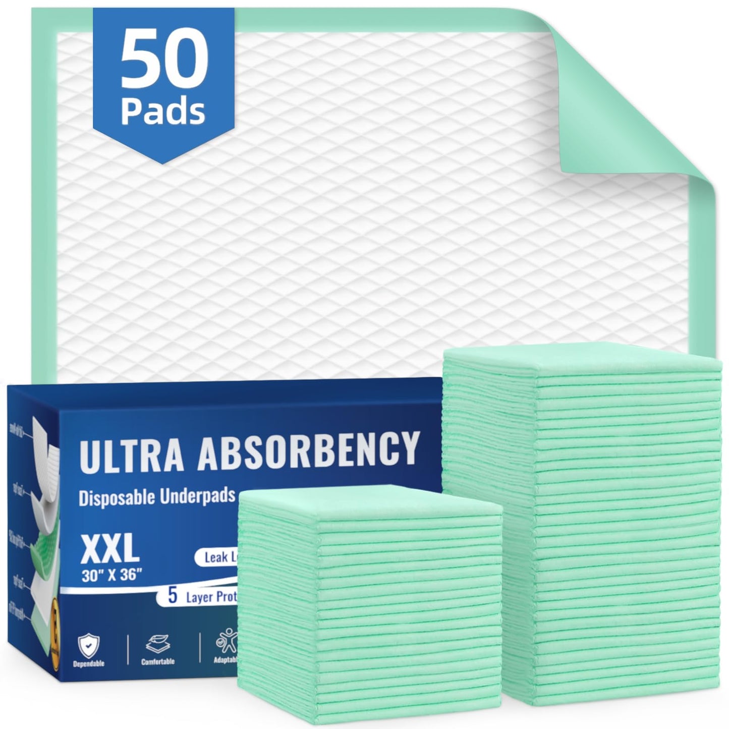 AOZITA 50-Pack Disposable Underpads 30" x 36" Incontinence Chux Pads Ultra Absorbency Protective Bed Pads, Heavy Duty Leakproof Absorbent Bed & Pee Pads for Adult, Senior, Kids and Pet