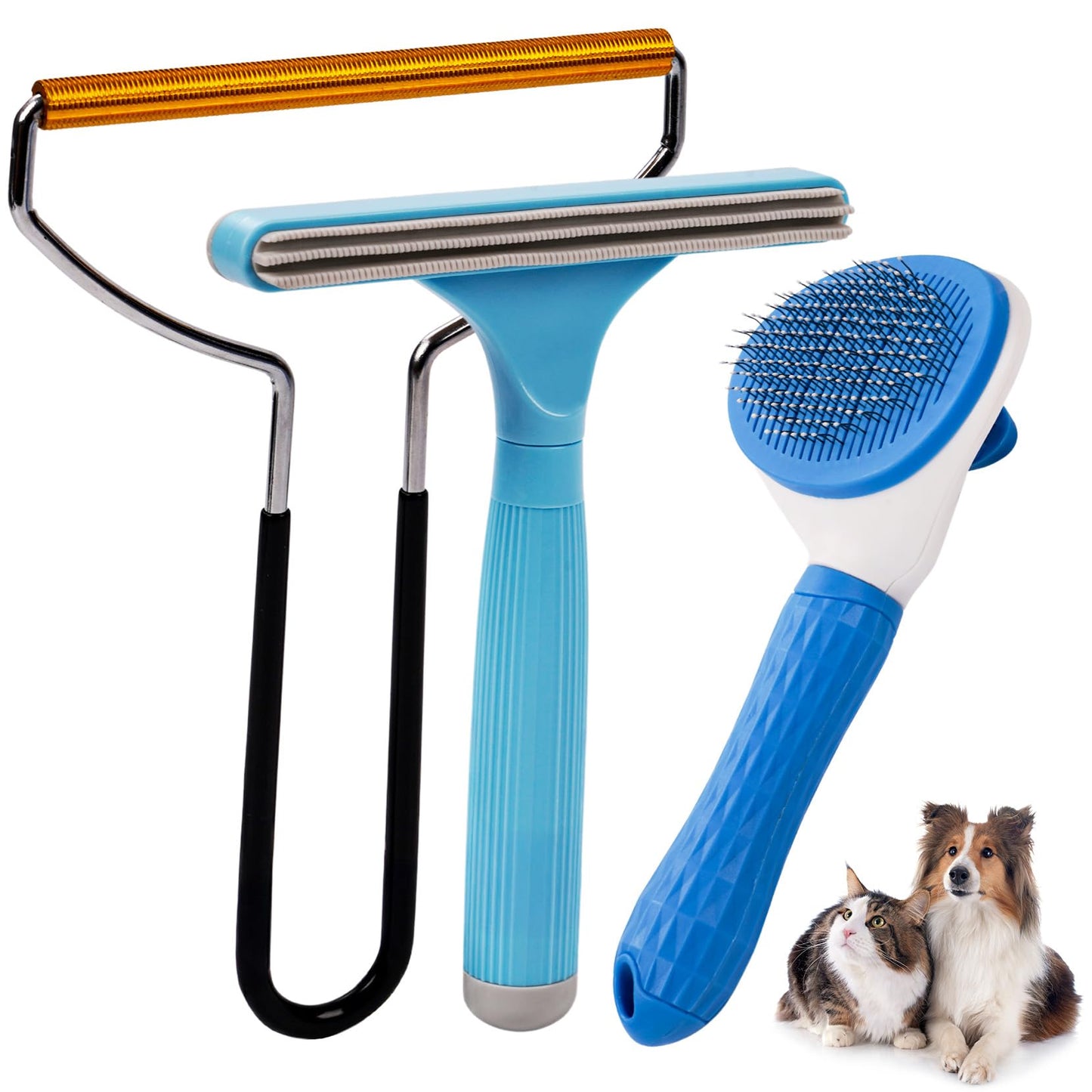 3 in 1 Analan Cat Brush Pet Hair Remover for Dog & Cat, Self-Cleaning Slicker Brush for Pet Grooming, Perfect Pet Hair Removal Tool for Furniture Carpets Couches and Bedding (Sky Blue)
