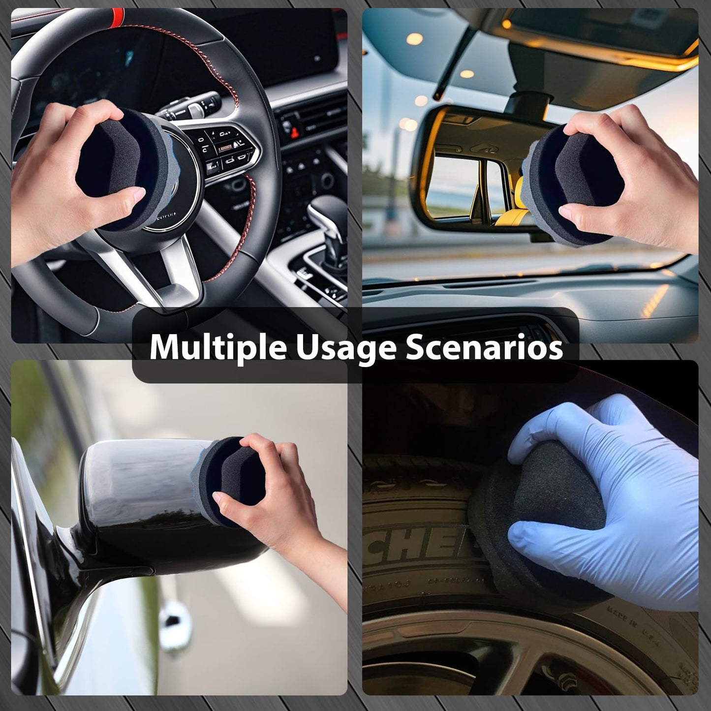 2 Pcs Large Tire Shine Applicator, Reusable Tire Dressing Applicator Wave Contoured, Tire Sponge Pads for Car Detailing Cleaning, 4.33 inch