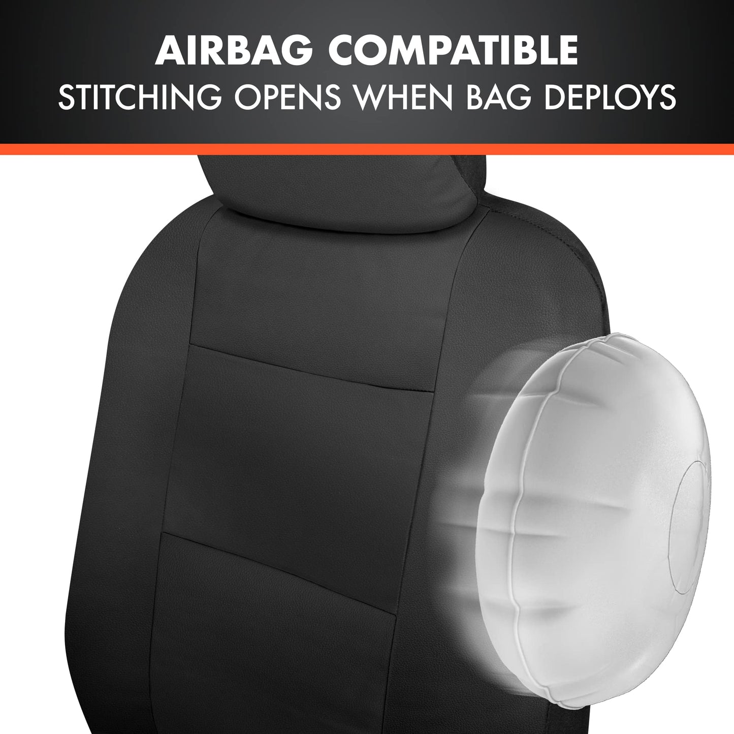 BDk Faux Leather Car Seat Cover Full Set - Front & Rear Split Bench Black Seat Covers For SUV & Truck Seat Covers, Airbag Compatible - Interior Protective Seat Covers for Car Seats & Car Accessories