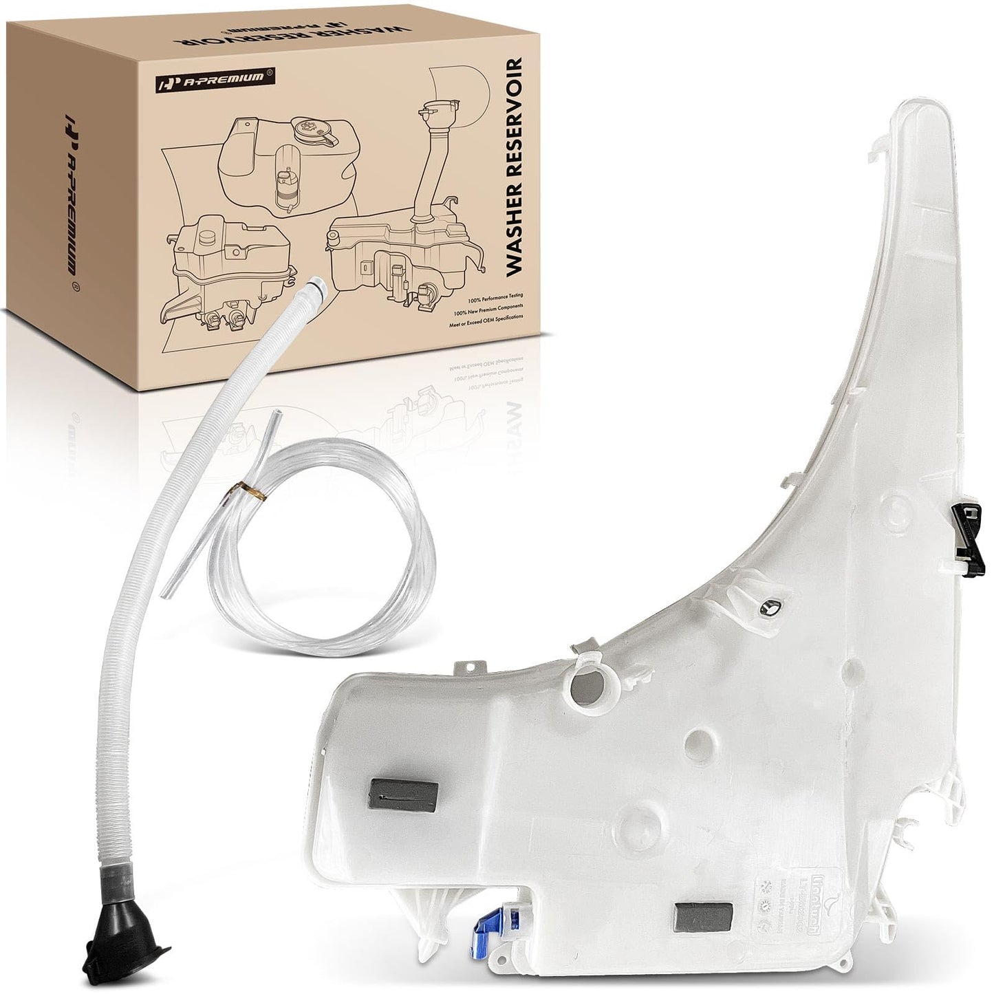 A-Premium Windshield Washer Reservoir Compatible with Select BMW Model -323i, 325i, 328i, 335i, 335d, 335i xDrive, 328xi, 128i, with (Washer Pump/Cap/Fluid Level Sensor/Filler Neck/Hose/Bracket)