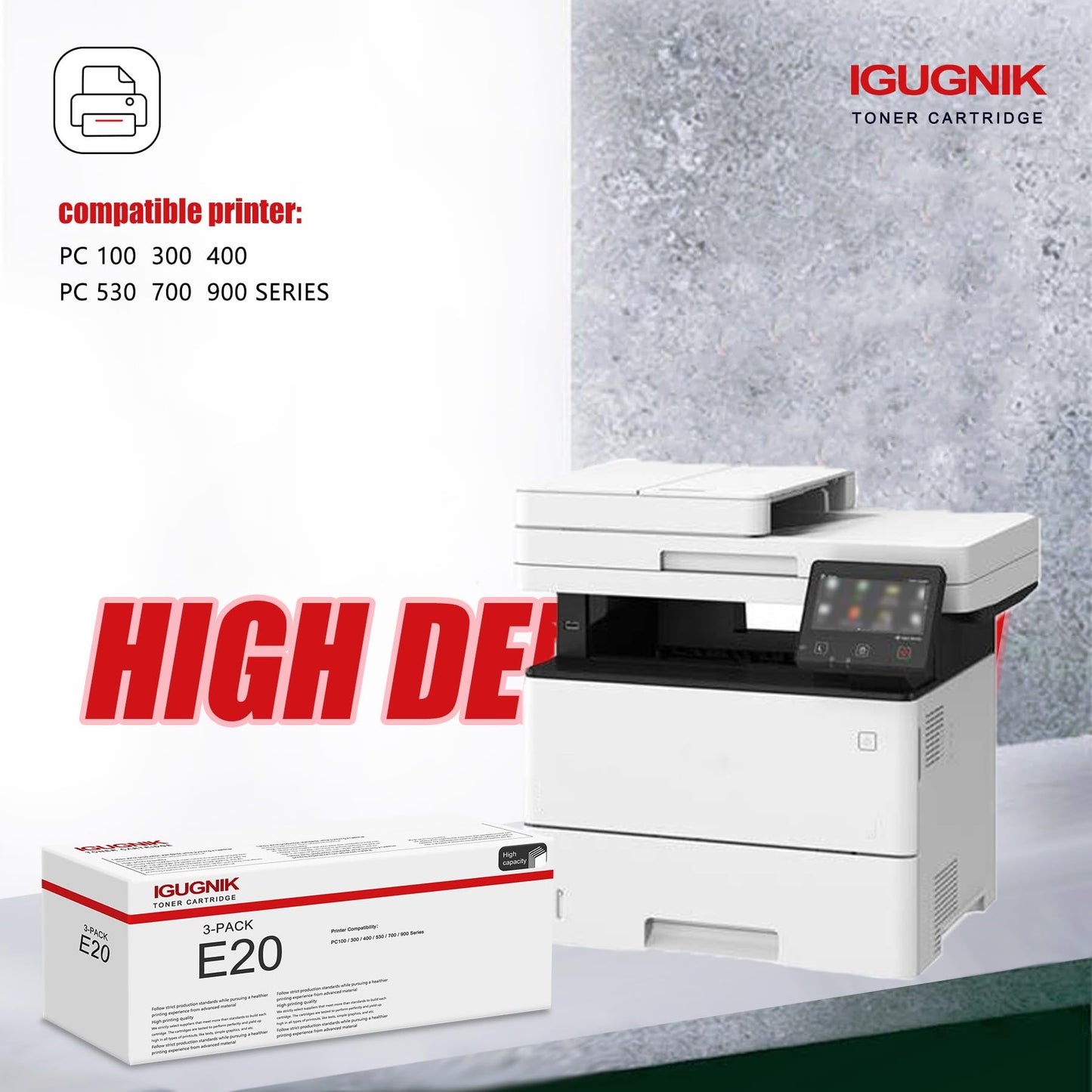 3 Pack E20 Black Toner Cartridge Replacement for Canon E20 Work with PC 100 / 300 / 400 / 530 / 700 / 900 Series| E20