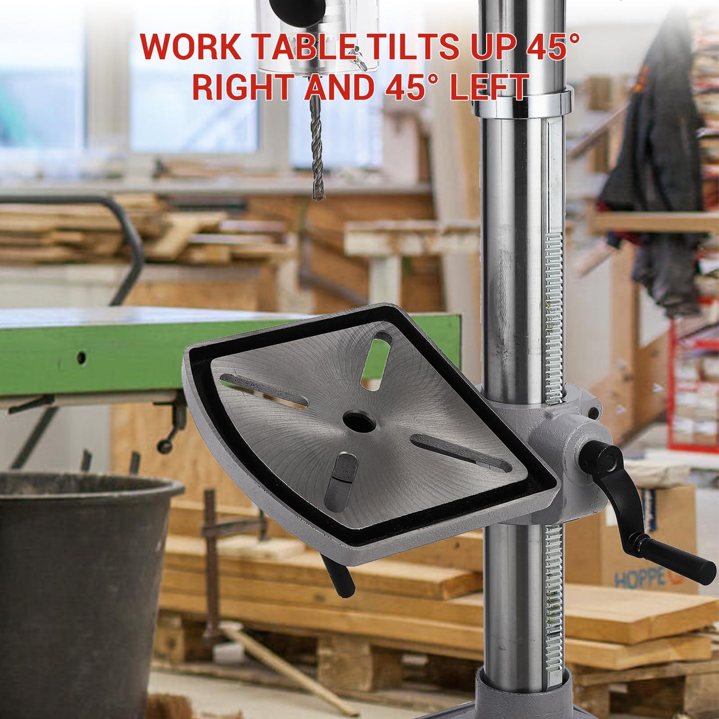 13 in Floor Drill Press, 7.5 Amp 120V, 288-3084 RPM Variable Speed Cast Iron Bench Drill Press, 0-45°Tilting Worktable, Tabletop Drilling Machine for Wood Metal