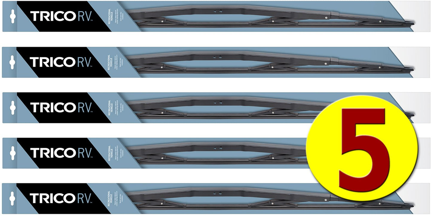 5-Wiper Factory Master Case - Bulk 36" HD Wiper Blades for Fleets & Service Repair Shops - TRICO 67-361 Heavy Duty Wide Saddle Attachment Arms - RV, Motorhome, Bus, Coach