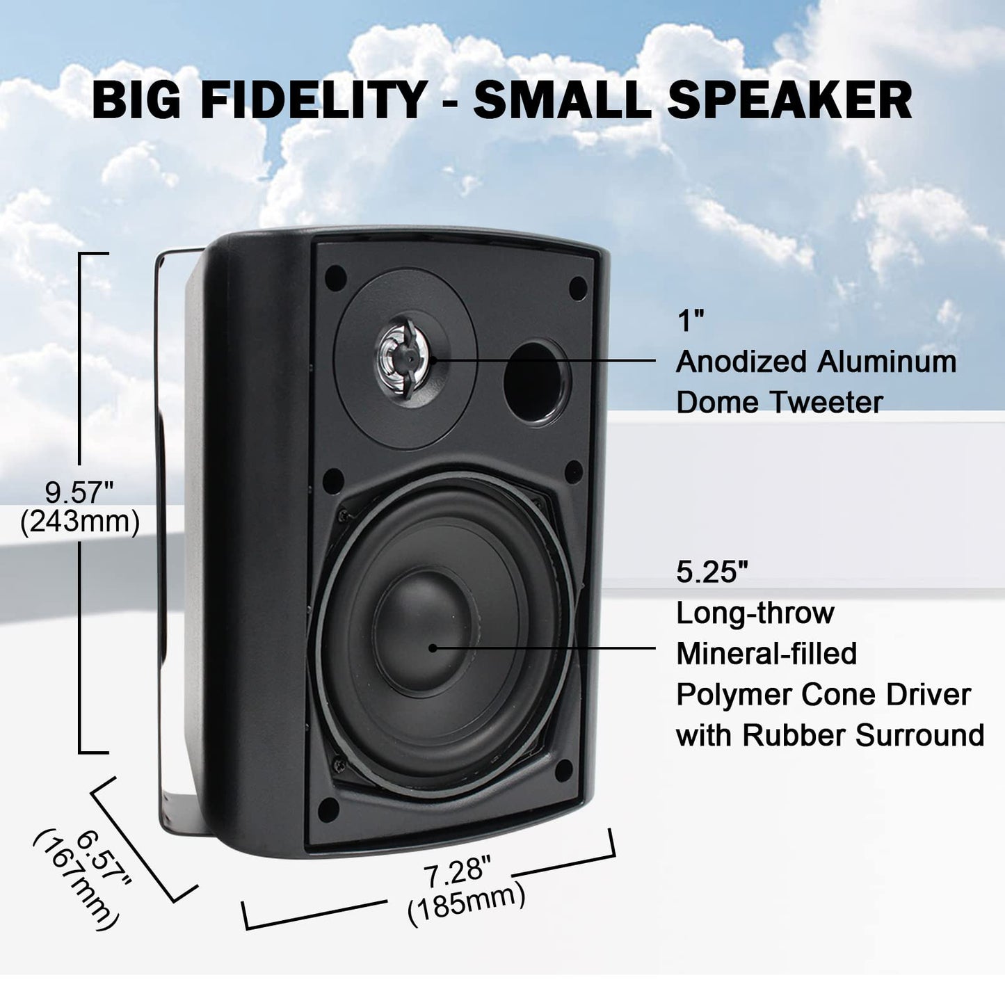 Herdio 5.25 Inch 600W Outdoor Bluetooth Speakers Waterproof Wired Wall Mount Weatherproof Loudspeaker System for Indoor- Outdoor Garden Poolside Patio Garage Home(4 Speakers,Black)