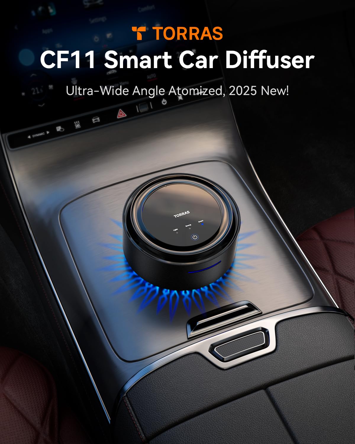 TORRAS Smart Car Air Freshener, Ultra-wide Ultrasonic Atomization Car Freshener, Blue Ambient Light, AUTO On/Off, Adjustable Mode, Natural fragrance, Bamboo Forest Scent