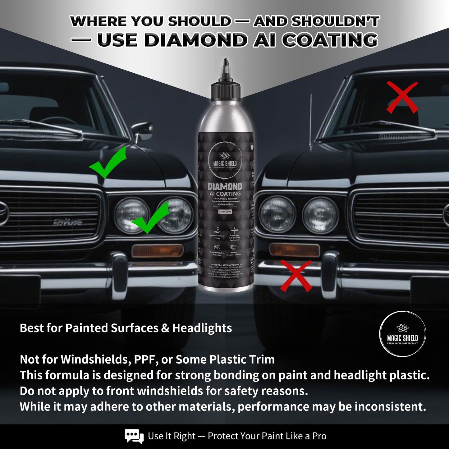 Magic Shield Diamond AI Coating β Graphene Liquid Self-Leveling Techology | Repairs & Protects | Last for 10 Years | High-Gloss Shine | Hydrophobic & Scratch-Resistant | for Car Paint, Headlights ONLY
