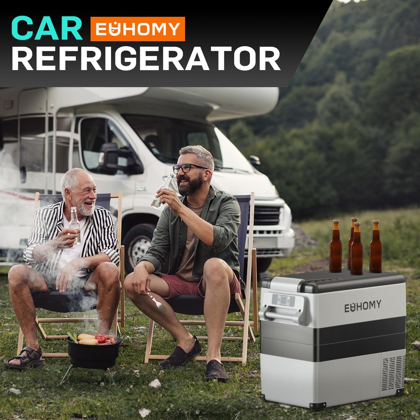 EUHOMY 12 Volt Refrigerator, 59QT(55L) Electric Cooler, 12V Fridge APP Control, 12V Cooler -4℉~68℉, Portable Freezer 12/24V DC 100-240V AC for Camping, Travel, Truck, Home