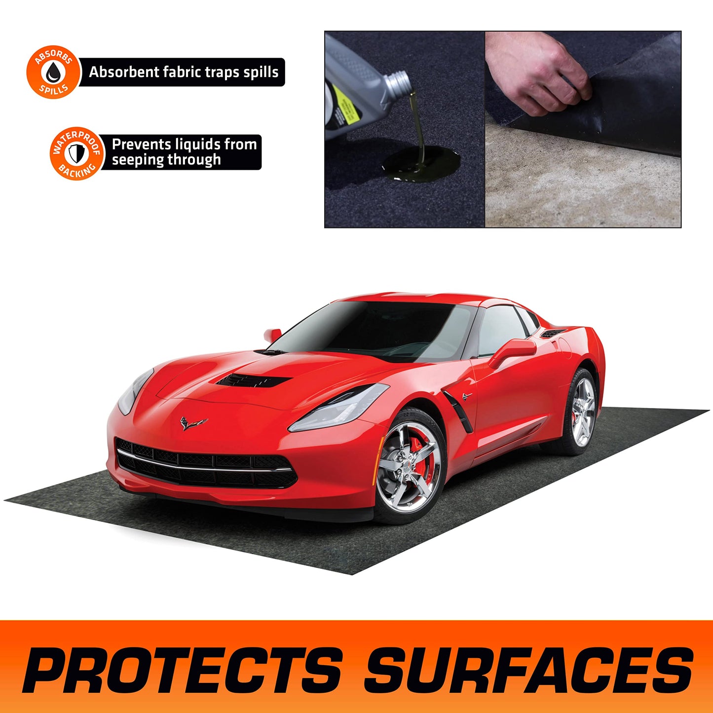 Armor All Original Garage Floor Mat, (17' x 7'4"), (Includes Double Sided Tape), Protects Surfaces, Transforms Garage - Absorbent/Waterproof/Durable (USA Made) (Charcoal)