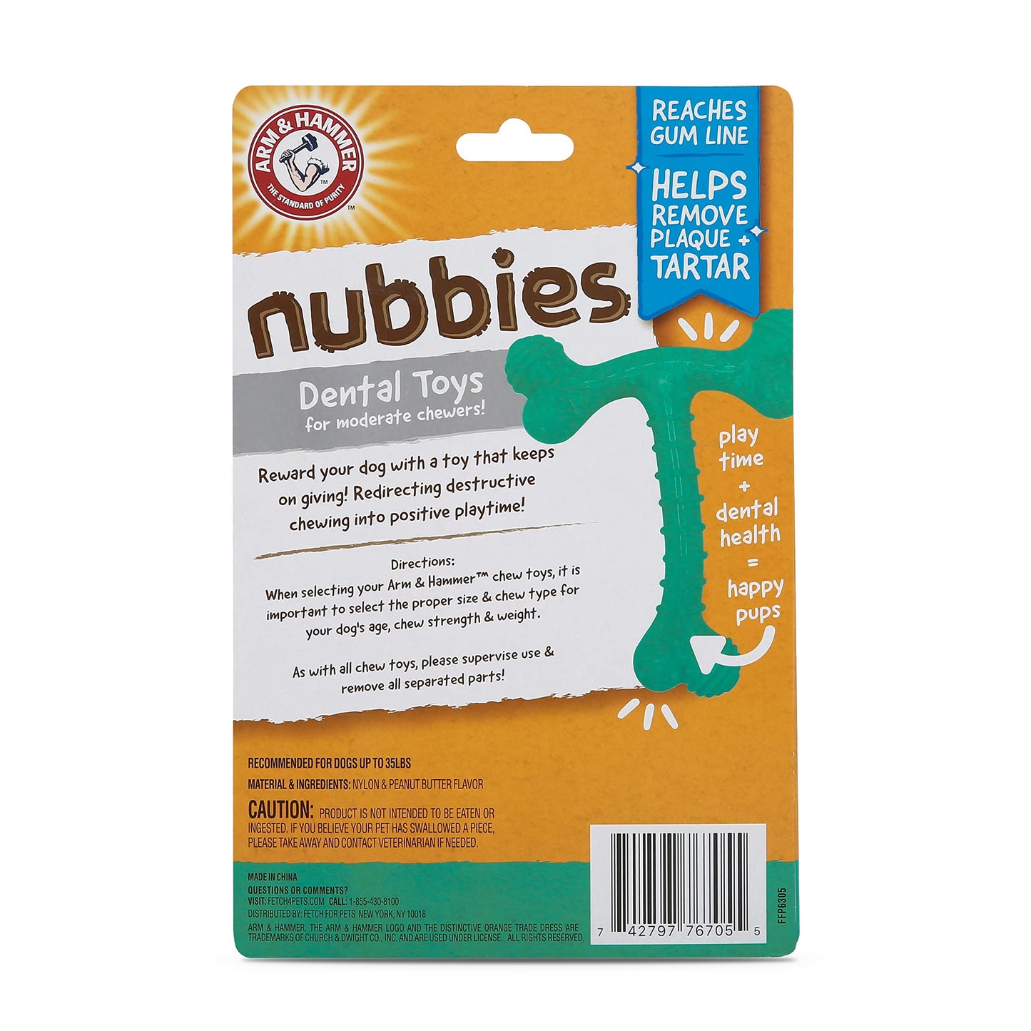 Arm & Hammer Nubbies T-Bone Dental Dog Chew Toys, Peanut Butter Flavor - Durable Nylon Chewing Toys for Dogs, Done Bone Toy, Teeth Cleaning Bones for Chewers Help Remove Plaque and Tartar