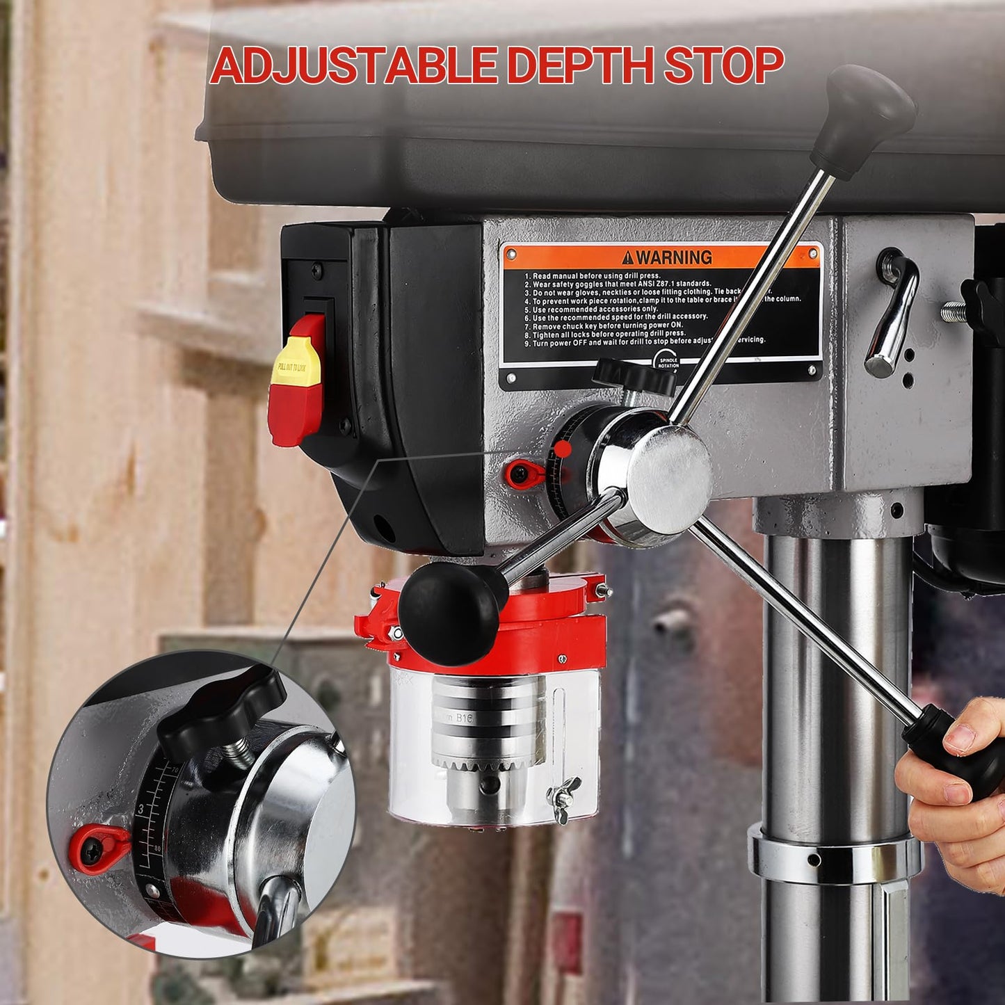 13 in Floor Drill Press, 7.5 Amp 120V, 288-3084 RPM Variable Speed Cast Iron Bench Drill Press, 0-45°Tilting Worktable, Tabletop Drilling Machine for Wood Metal