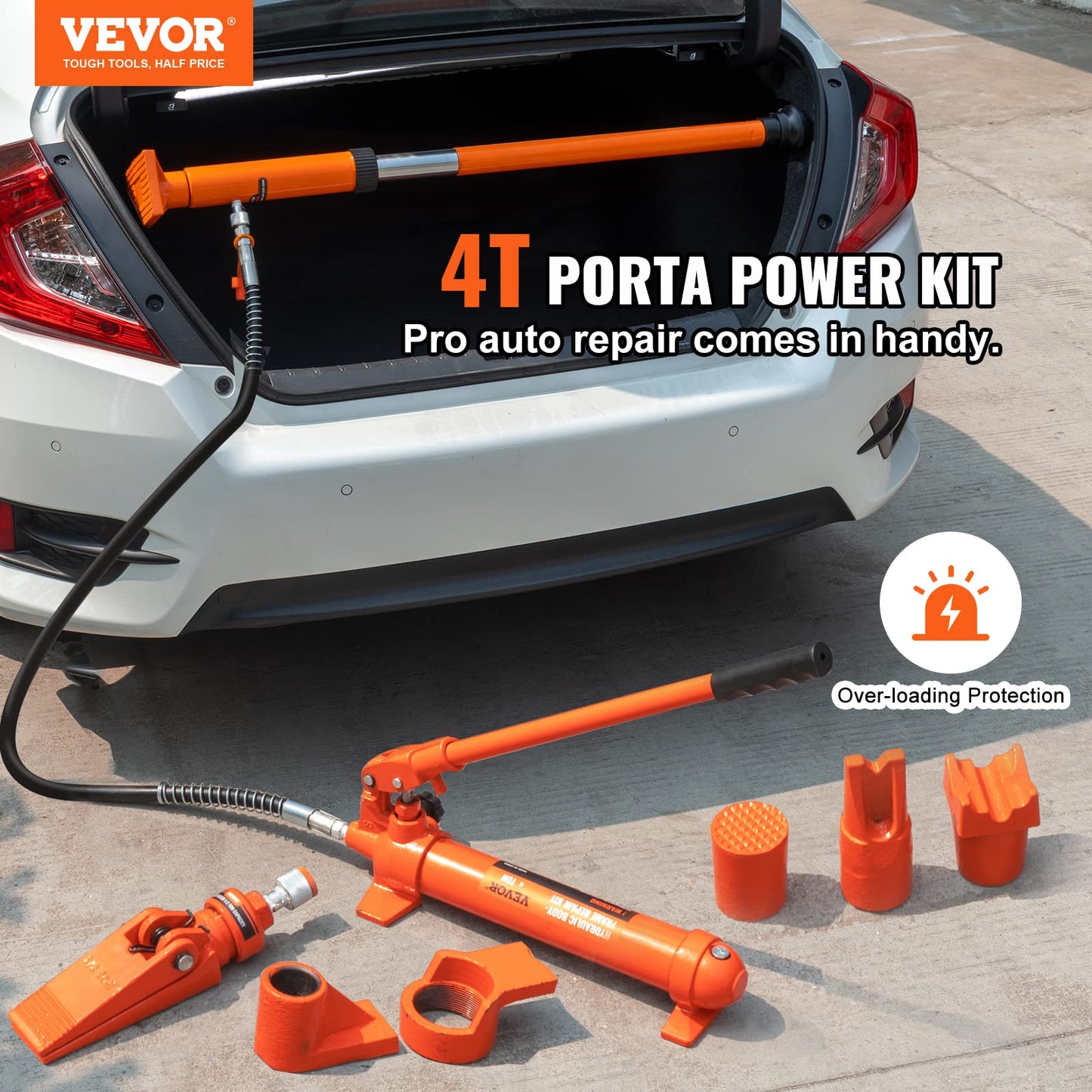 VEVOR 4 Ton Porta Power Kit, Portable Hydraulic Jack with 3.9 ft/1.2 m Oil Hose, Auto Body Frame Repair Kit with Storage Case for Car Repair, Truck, Farm (8800 LBS)