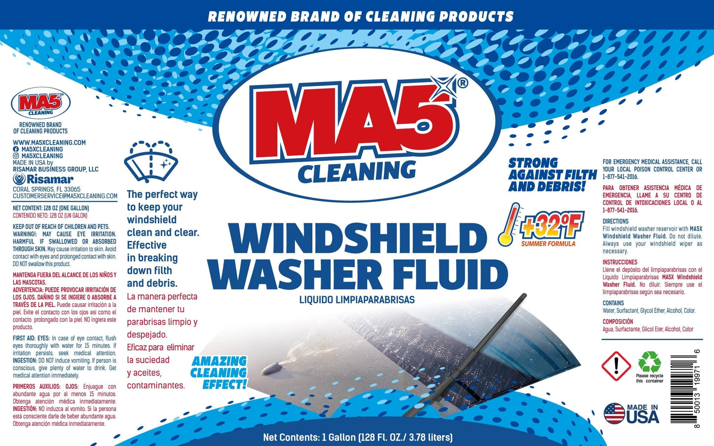 MA5X Windshield Washer Fluid, 1 Gallon Blue