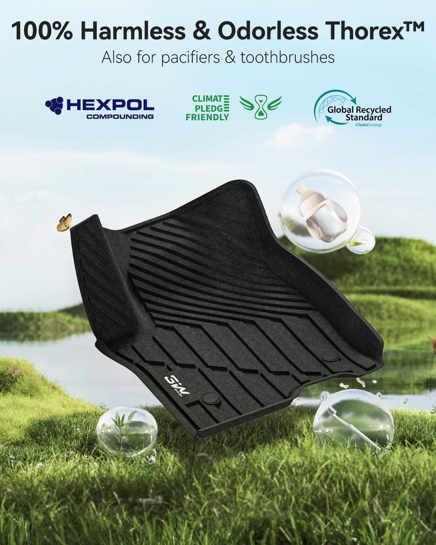 3W Floor Mats & Cargo Liner Fit for 2021 2022 2023 2024 2025 Chevy Tahoe/GMC Yukon/Cadillac Escalade 7 Seat, TPE All Weather Custom Fit Car Accessories Heavy Duty Rubber Full Set Trunk Mats