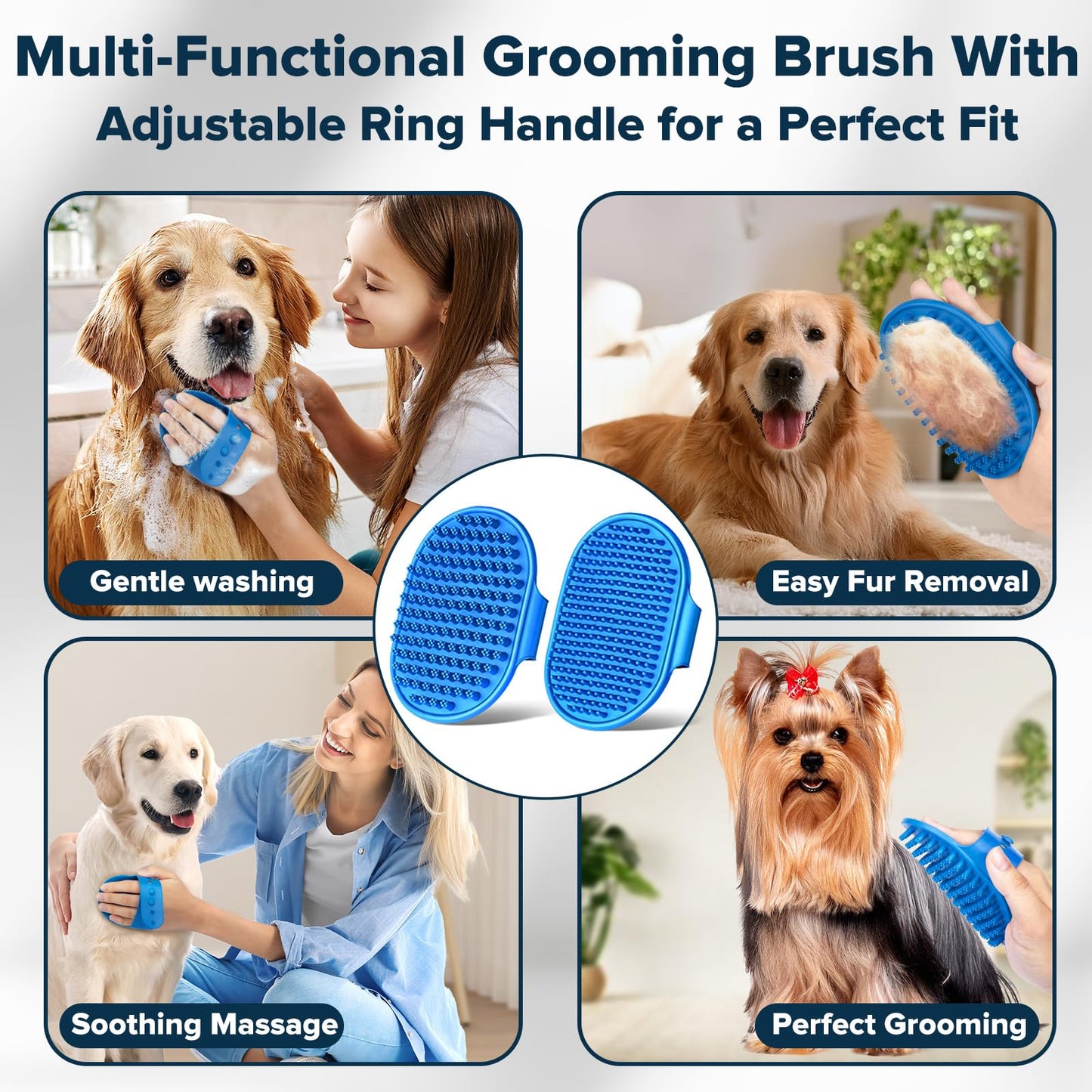 Augwind 6PCS Pet Grooming Kit for Dogs,Cats and Horses | Dog Washing Gloves | Dog Bath Brush | Dog Bath Gloves | Dog Shampoo Brush | Pet Grooming Gloves | Dog Bath Supplies (Navy Blue)