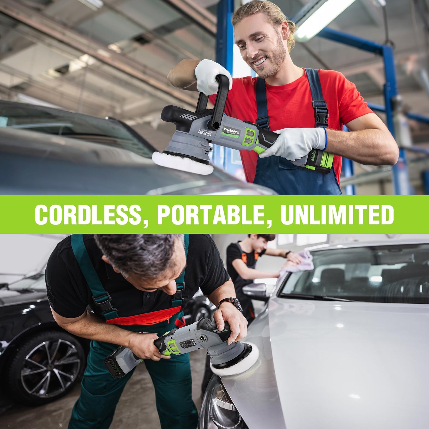 WORKPRO 5" Cordless Car Buffer Polisher, 20V Professional Brushless Polisher with 4.0Ah Battery, Orbital Pulidora De Autos Inalambrica with 7 Speed, Random Polisher Kit for Car Detailing, Waxing