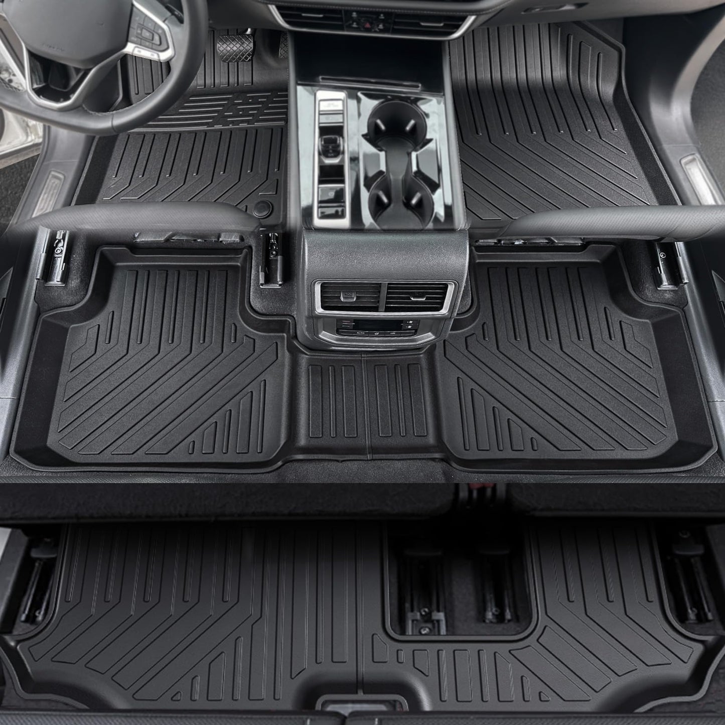 GALVAGNITE Floor Mats for 2018-2024 2025 Volkswagen VW Atlas 7 Seats(Not for Cross Sport), All Weather TPE Trunk Mat Cargo Liner with Backrest Mat for Atlas Accessories