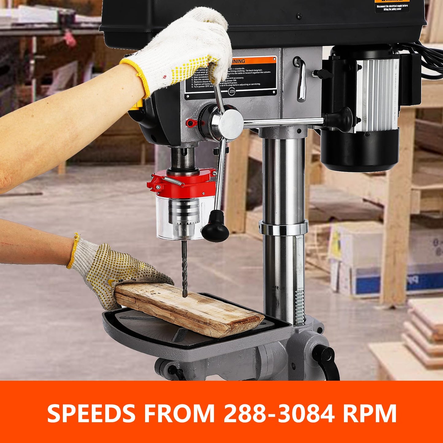 GarveeTech 15 in Benchtop Drill Press, 7.5 Amp 120V Pure Copper Motor, 288-3084 RPM Variable Speed Cast Iron Bench Drill Press, 0-45°Tilting Worktable, Tabletop Drilling Machine for Wood Metal