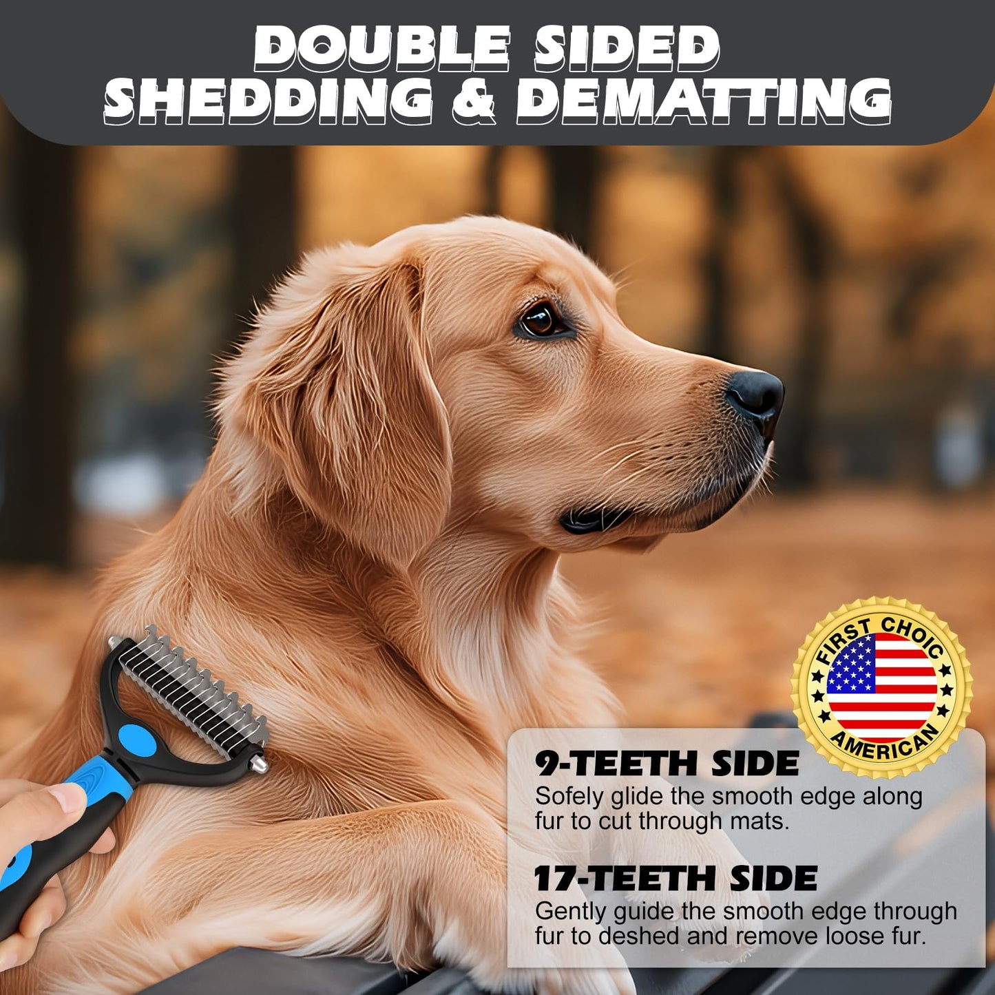 UGNEL 3PCS Pet Grooming Rake & Metal Comb & Bath Brush for Dogs and Cats, Double-Sided Dematting Tool, Extra-Wide Deshedding Dog Brush for Long Hair to Effectively Remove Tangles, Knots and Mats