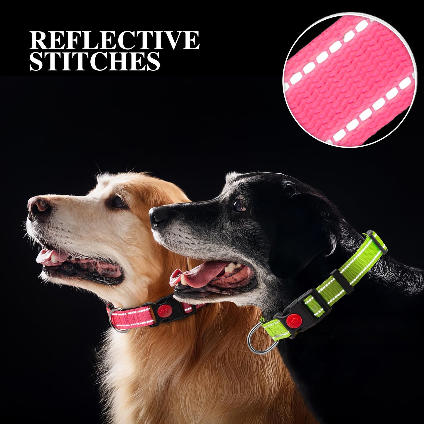 2 Pack Reflective Dog Collars for Medium Large and Small Breed Dogs Male Female,Padded Soft Durable Nylon Neoprene Collar for Puppy Dogs Girl Boy with Quick Release Safety Buckle,Pink,Blue,M