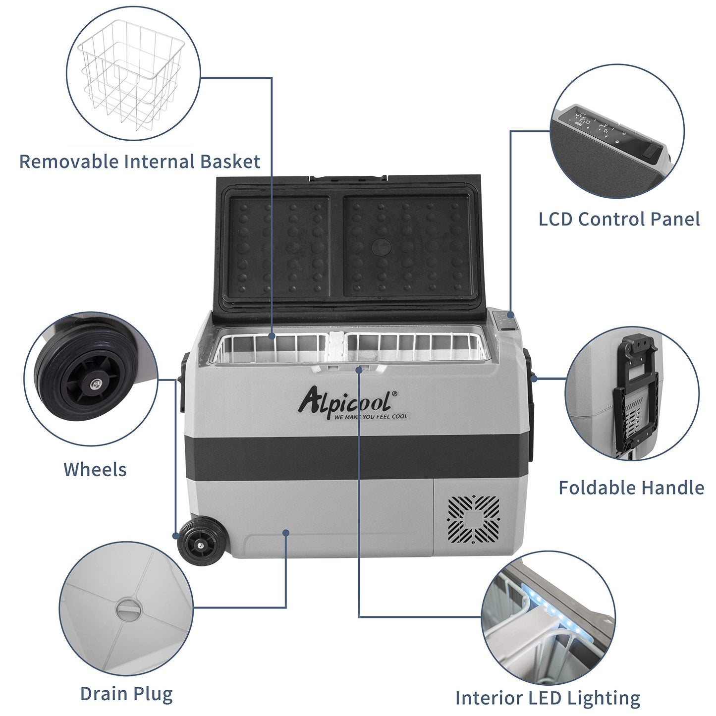 Alpicool T50 Dual Temperature Control 12 Volt Refrigerator 53 Quart Portable Car Fridge Freezer (-4°F~68°F) for Truck, RV, Boat, Camping and Travel