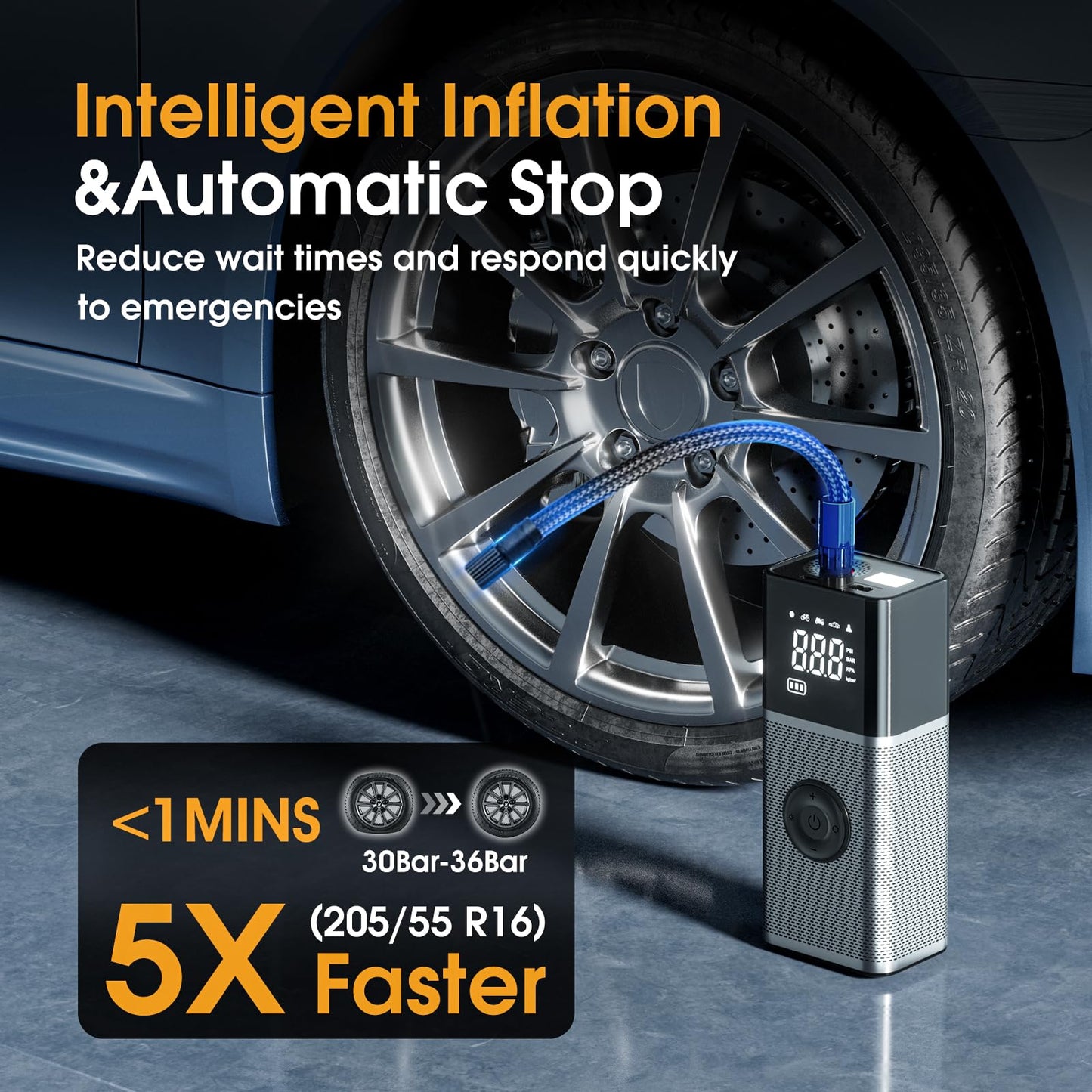 Tire Inflator Portable Air Compressor,150PSI Air Pump for Car Tires with Rechargeable Battery & Tire Pressure Gauge,5X Faster Portable Tire Inflator for Car, Motorcycle, Bike, Ball