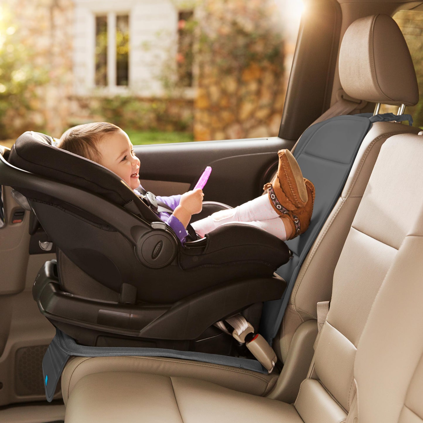 Munchkin Child Car Seat Protector, Elite Seat Guardian with Grime Guard Fabric, Dark Grey