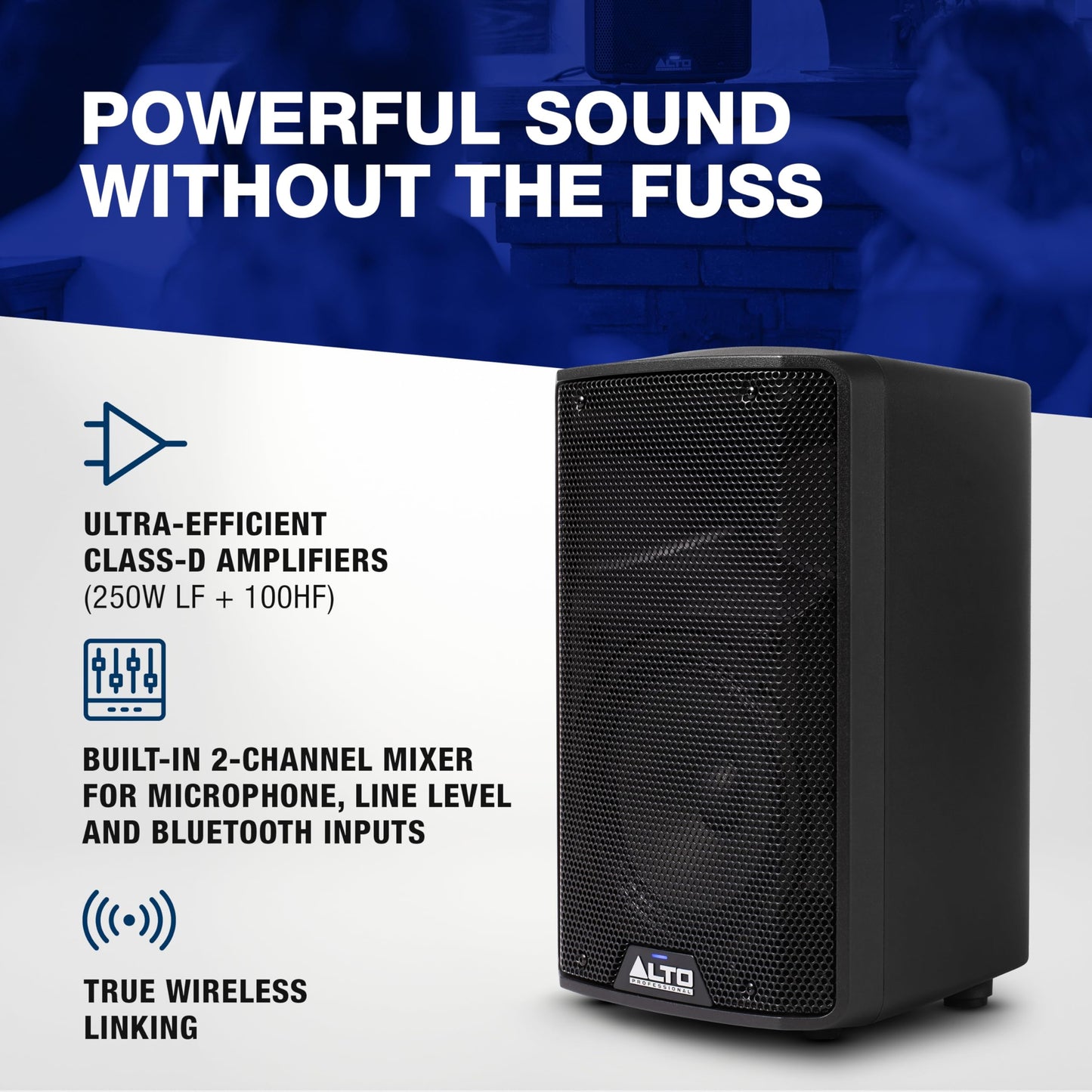 ALTO TX408 350W 8" Powered PA Speaker with Bluetooth, 2-Channel Mixer, Line Level for Mobile DJs and Musicians, for Small Venues, Rehearsals and Events