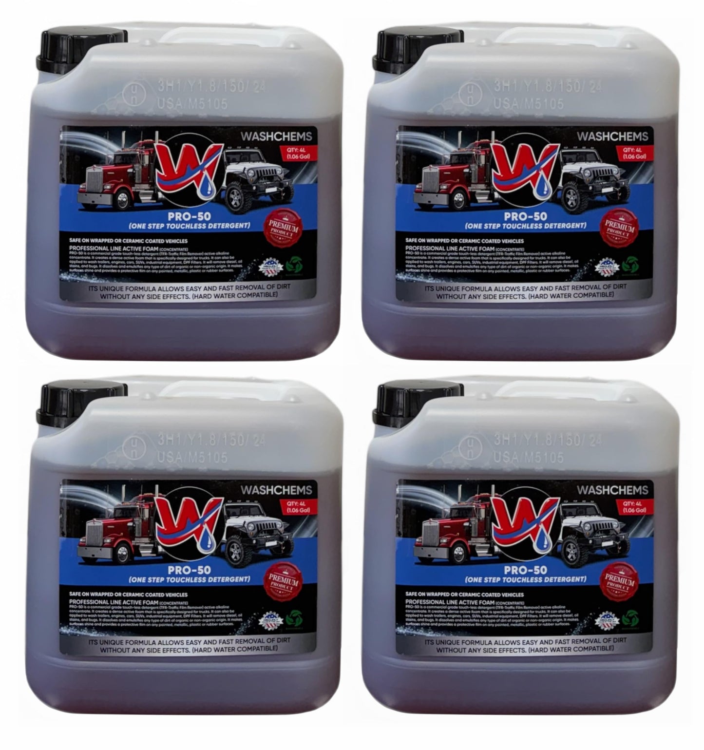 Wash Chems Pro 50 Touchless Car Wash Detergent Soap Concentrate No Brushing, Commercial Grade Professional Auto Foam Cleaner Also Great for Trucks & Tractors (4, 1 gallon)